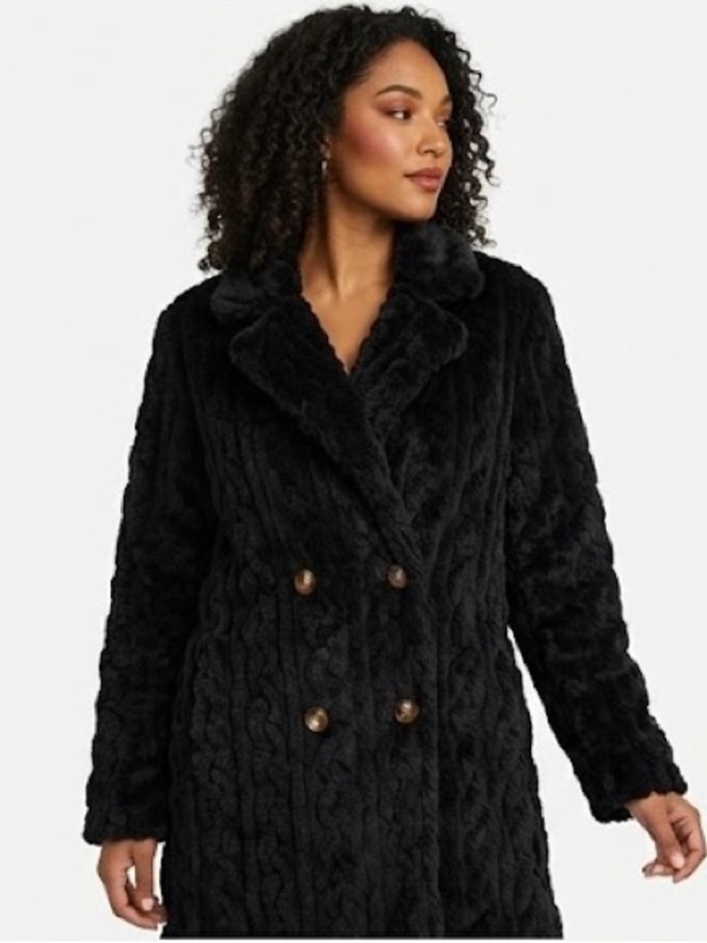 Black Faux Fur Double-Breasted Coat